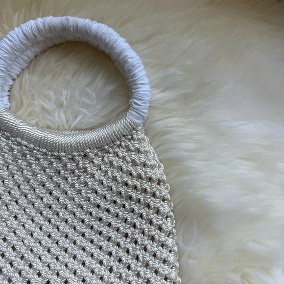 NWT Merlette Maris Crochet Macrame White Handle Mini Bag Purse - Picture 2 of 13